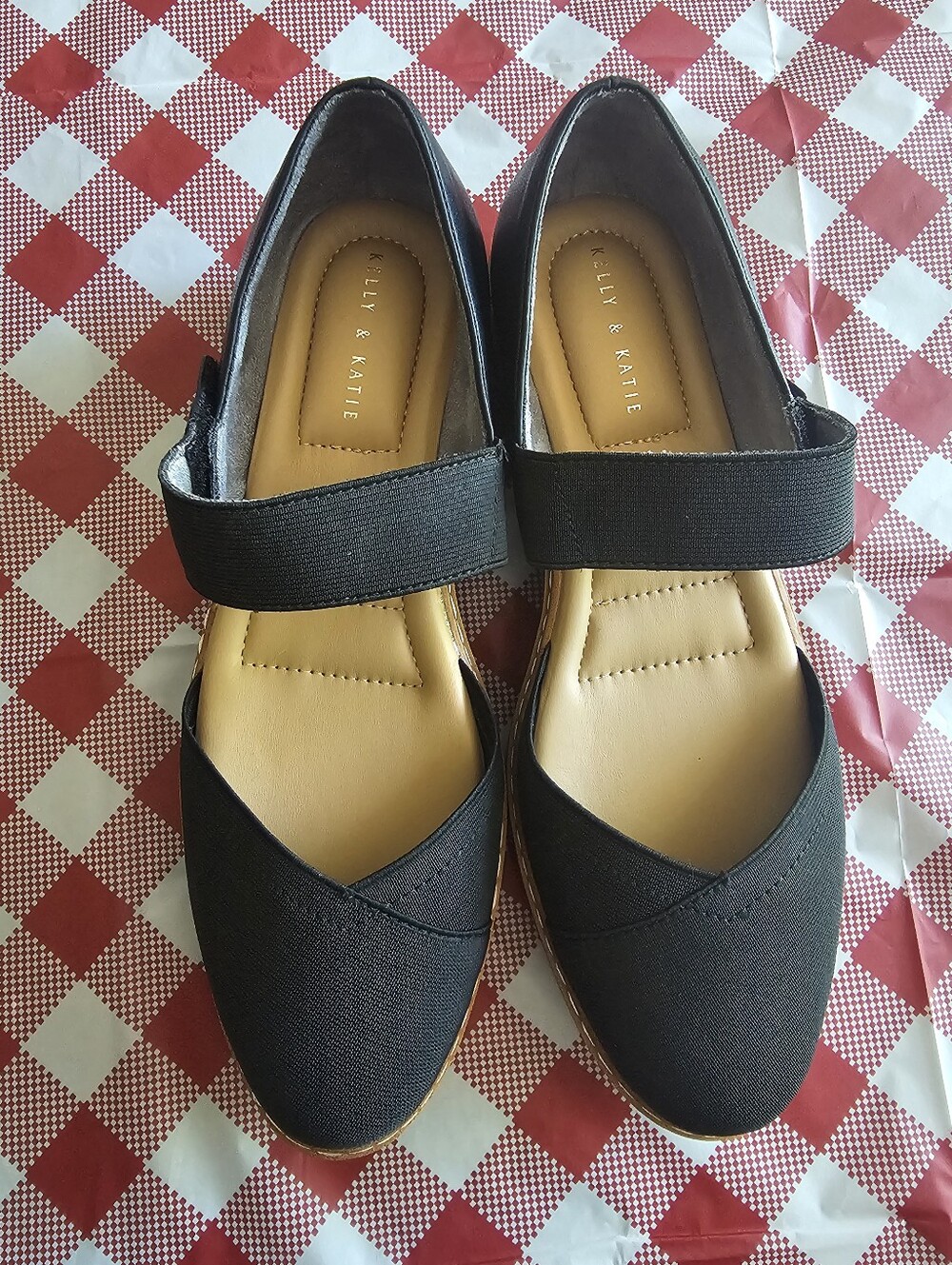 Kelly & Katie Black Mary Jane Style Flat with Elastic Strap
